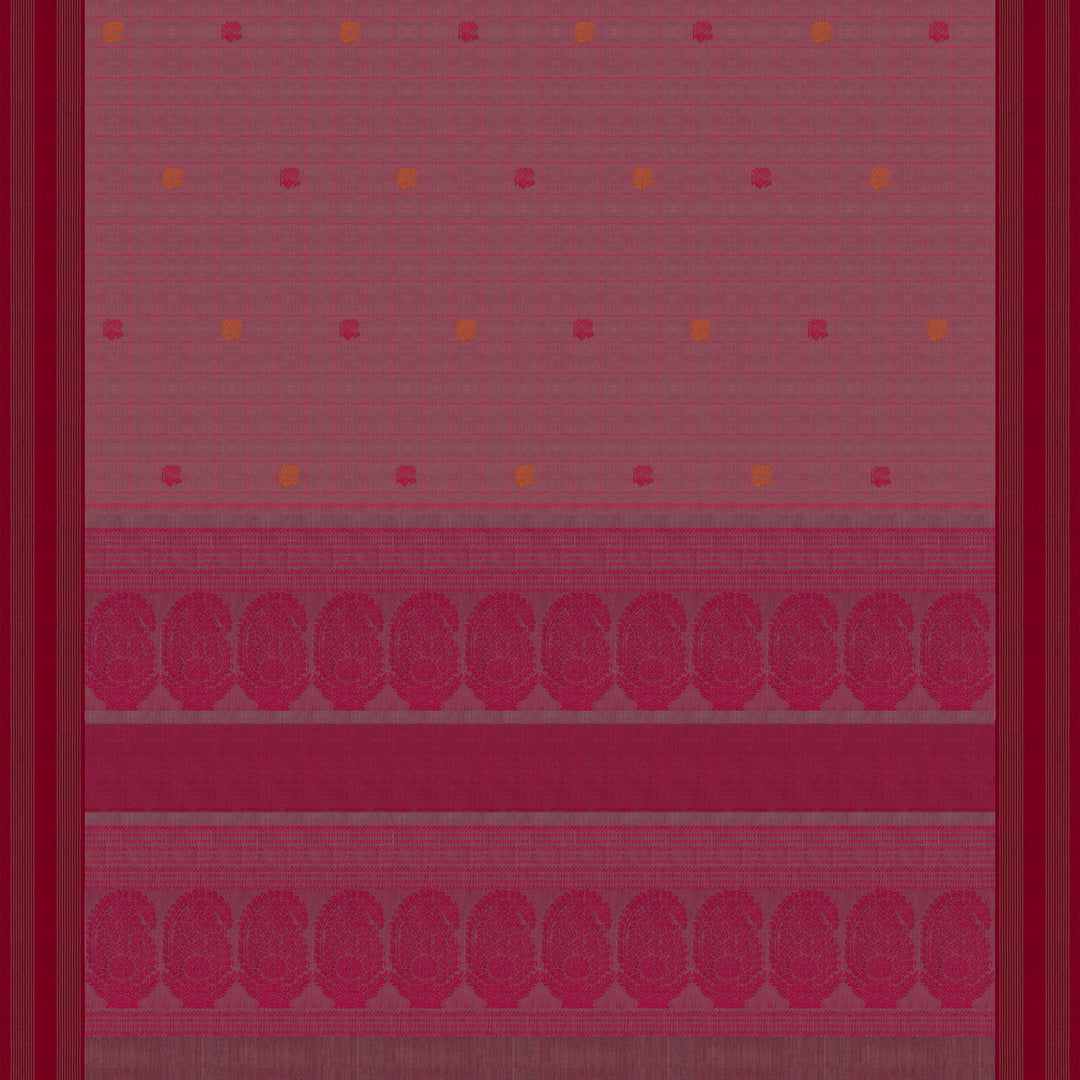 Handwoven Pink with Red Kanjivaram Cotton Saree - 2717T013304DSC