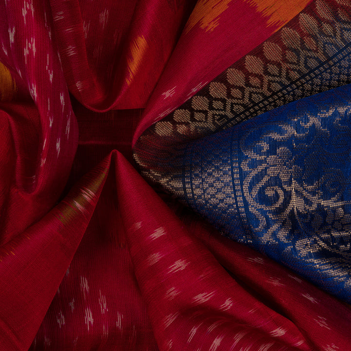 Handwoven Red with Blue Ikat Soft silk Saree - 2745N034173DSC