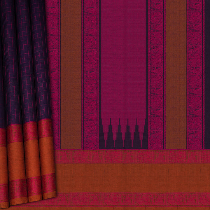 Handwoven Purple Kanjivaram Cotton Saree - 2705T013312DSC