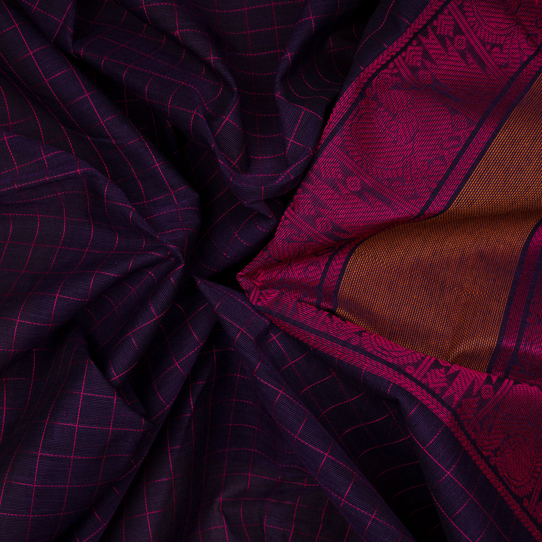 Handwoven Purple Kanjivaram Cotton Saree - 2705T013312DSC