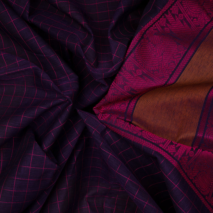Handwoven Purple Kanjivaram Cotton Saree - 2705T013312DSC