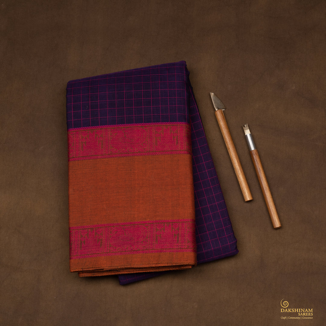 Handwoven Purple Kanjivaram Cotton Saree - 2705T013312DSC