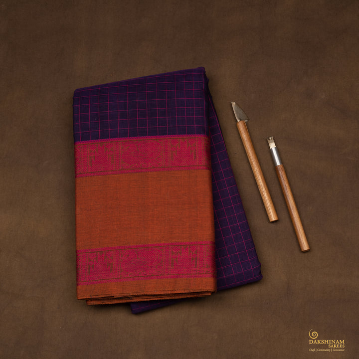 Handwoven Purple Kanjivaram Cotton Saree - 2705T013312DSC