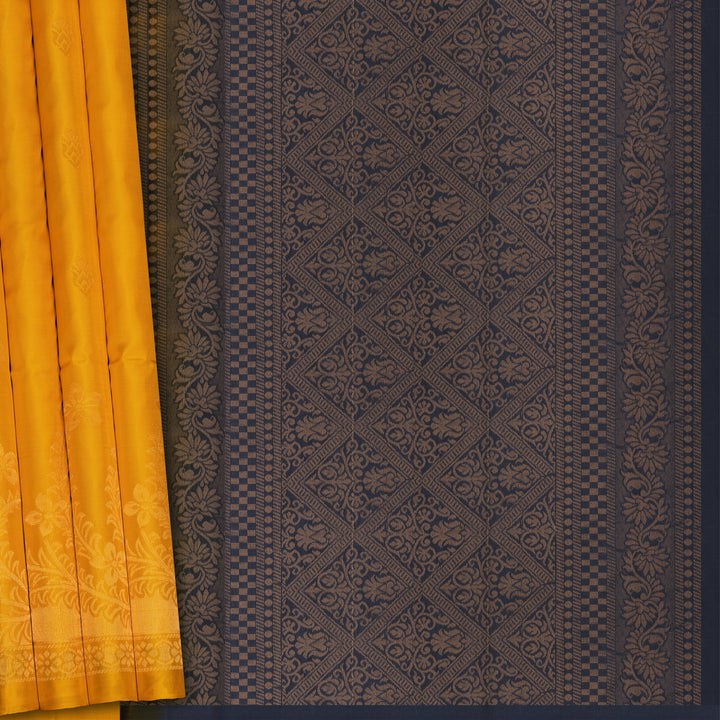 Handwoven Yellow with Black Soft Silk Saree - 2714T013115DSC