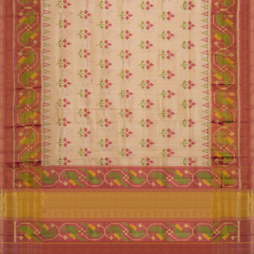 Handwoven Cream Ikat Silk Saree - 2754T013277DSC