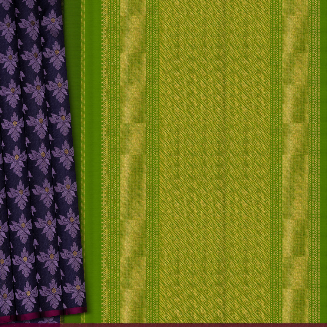 Pleats/body Handwoven Purple with Green Kanjivaram Silk Saree
