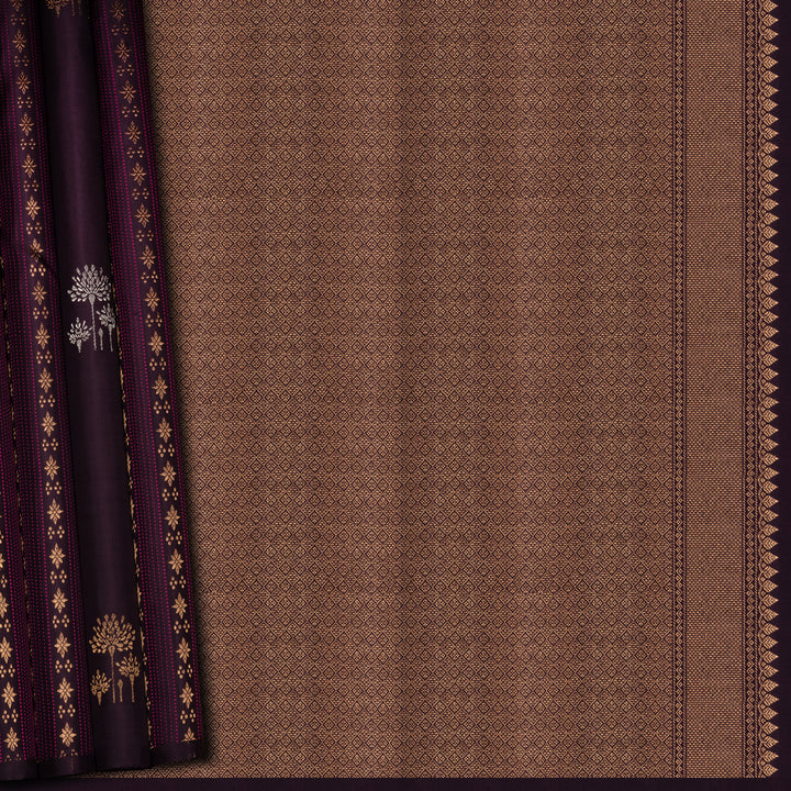 Handwoven Borderless Purple Kanjivaram Silk Saree - 2732T013063DSC