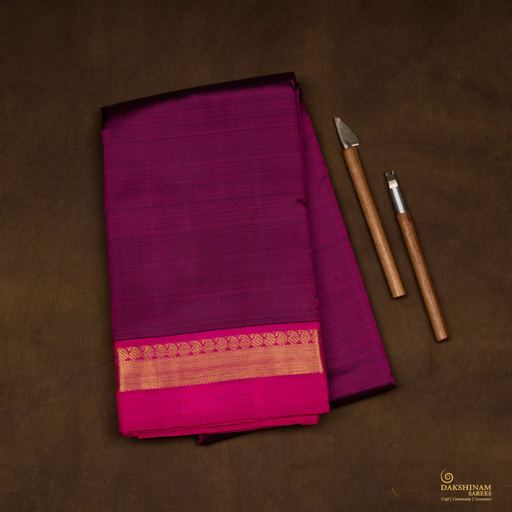 Handwoven Purple with Pink Kanjivaram Silk Saree - 2734T011582DSC