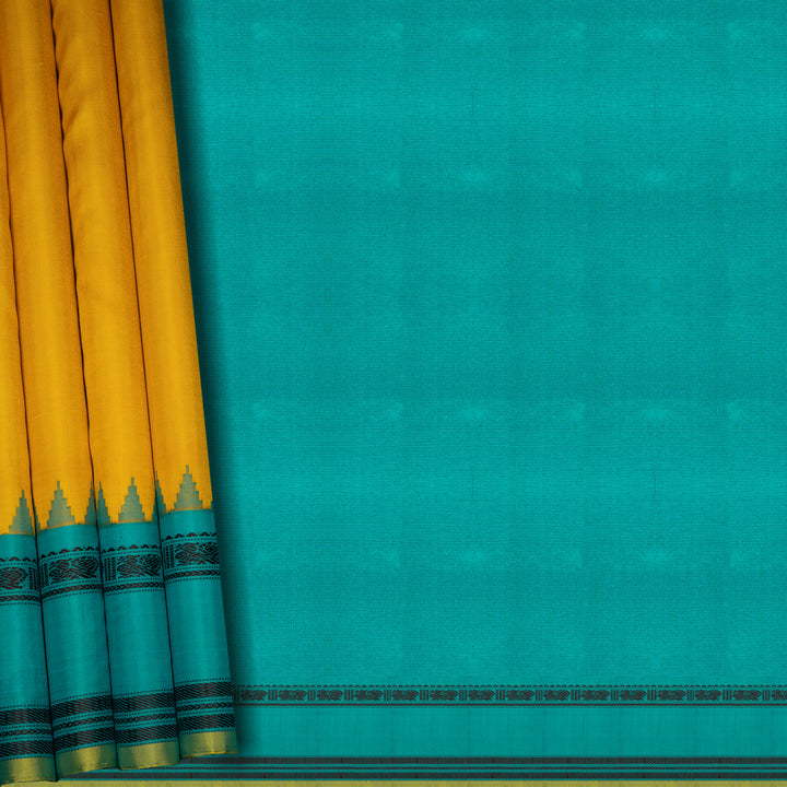 Handwoven Yellow with Blue Gadwal Silk Saree - 2779T013558DSC