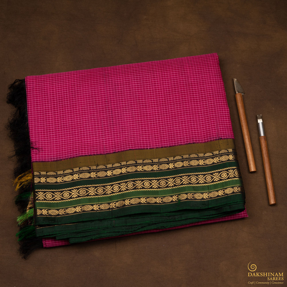 Folded  Handwoven Cotton Ikat Saree 