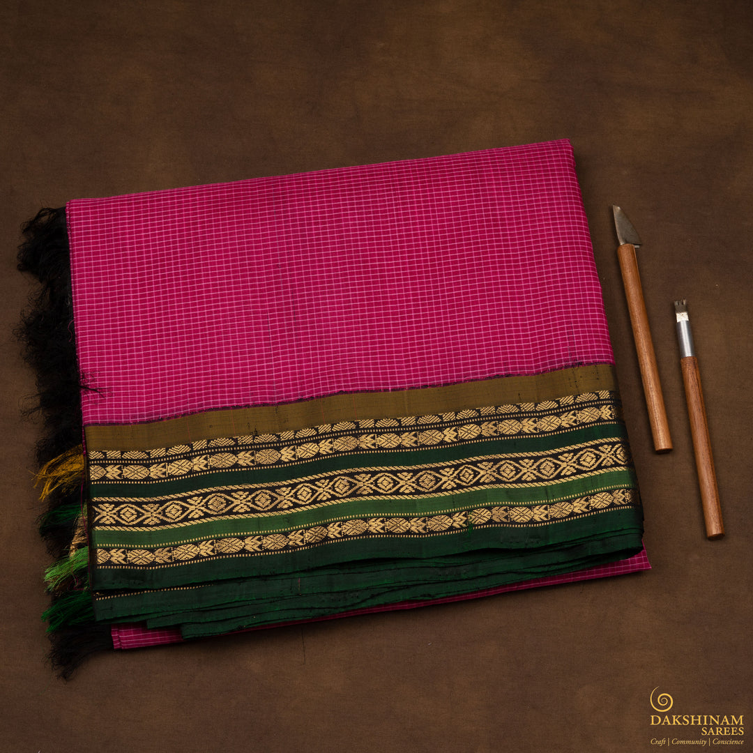 Folded  Handwoven Cotton Ikat Saree 