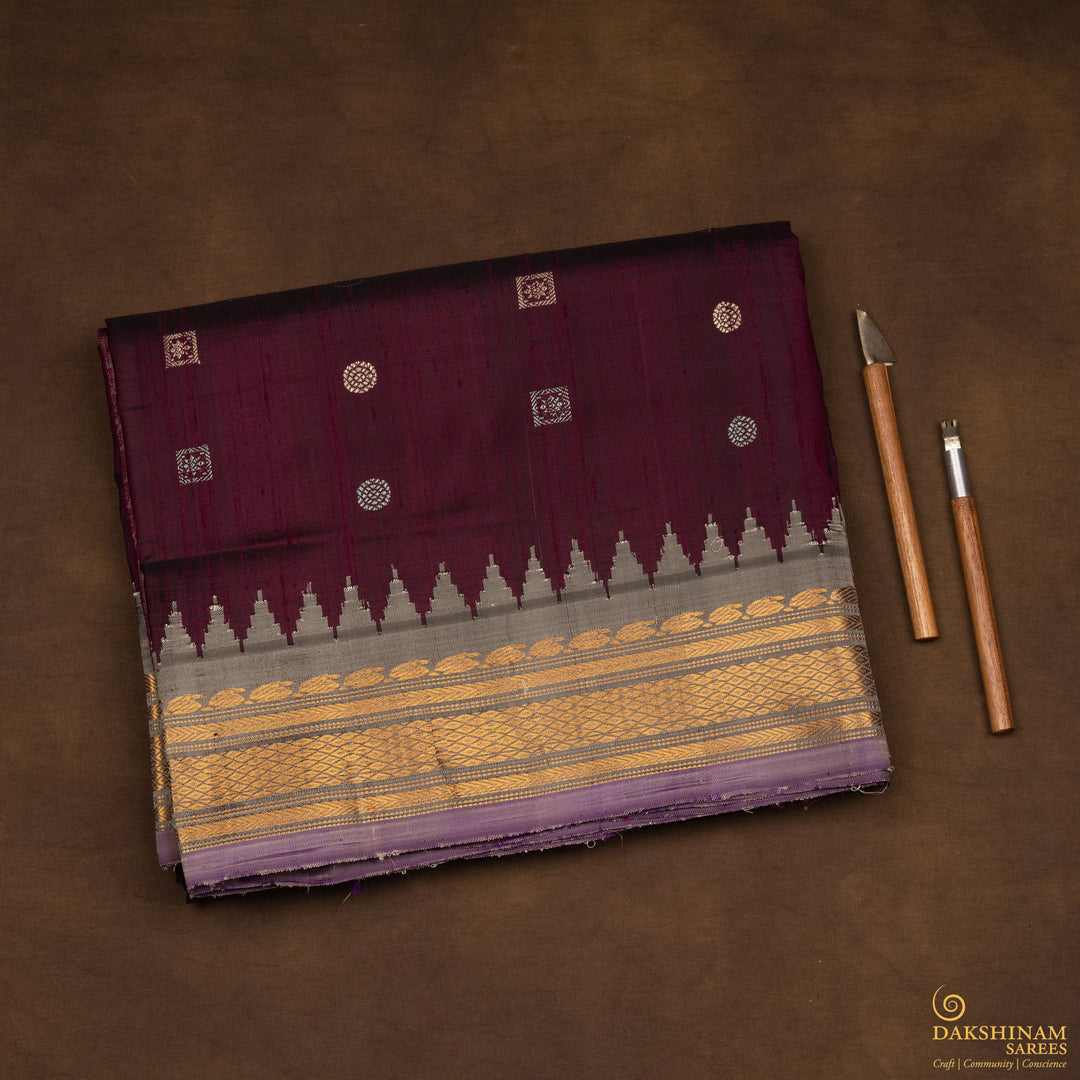 Folded  Handwoven Dupion Gadwal Silk Saree