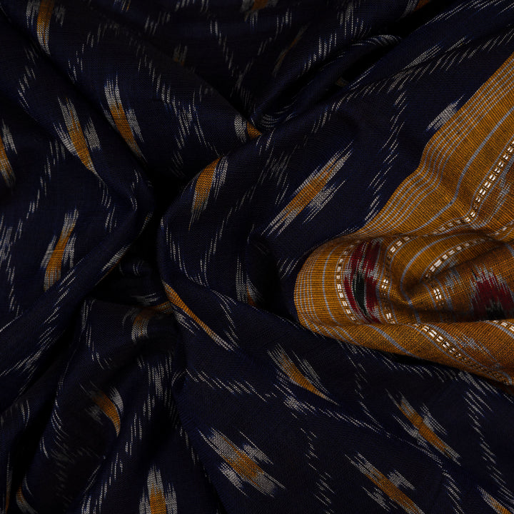 Closeup of Handwoven Ikat Cotton Saree 
