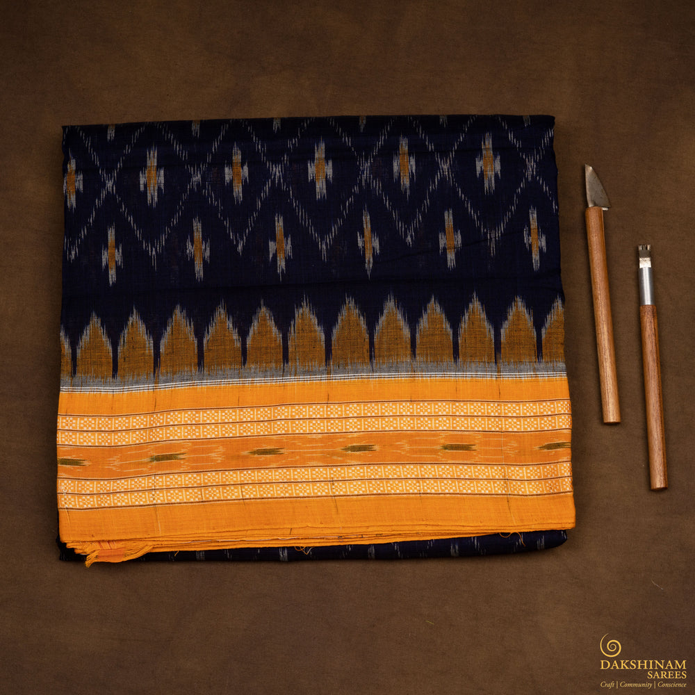 Folded Handwoven Ikat Cotton Saree 
