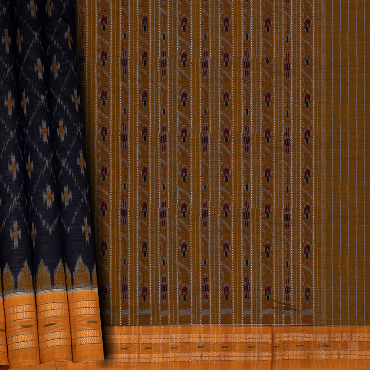Pleats/body of Handwoven Ikat Cotton Saree 