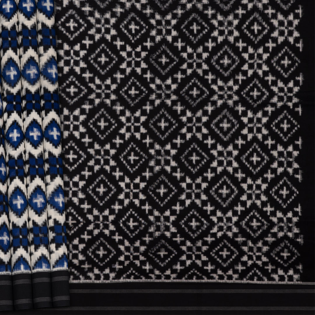 Pleats/body of  Handwoven Ikat Cotton Saree