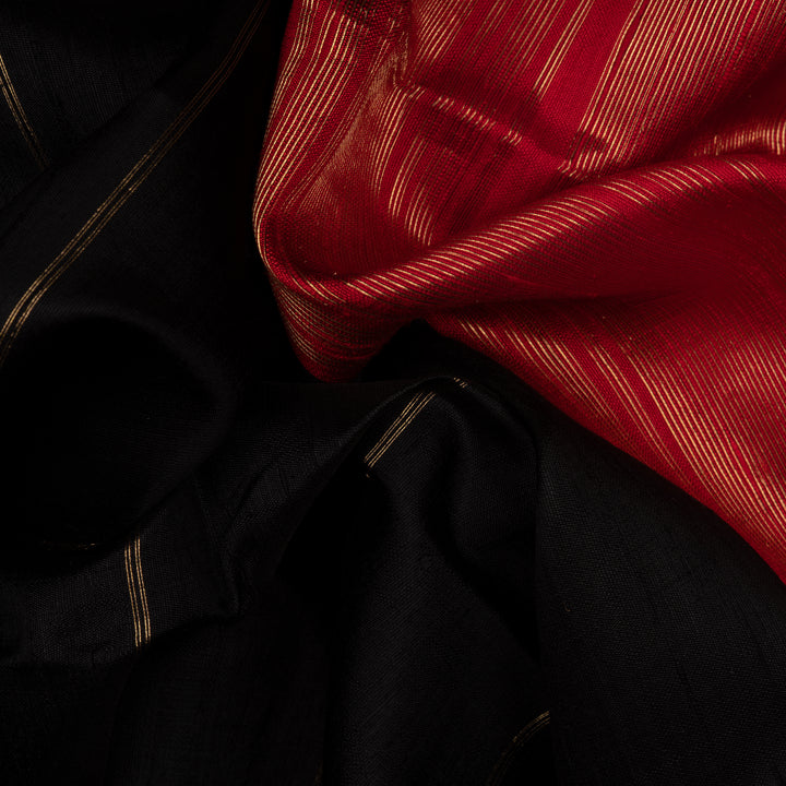 Closeup of  Handwoven Dupion Soft Silk Saree 