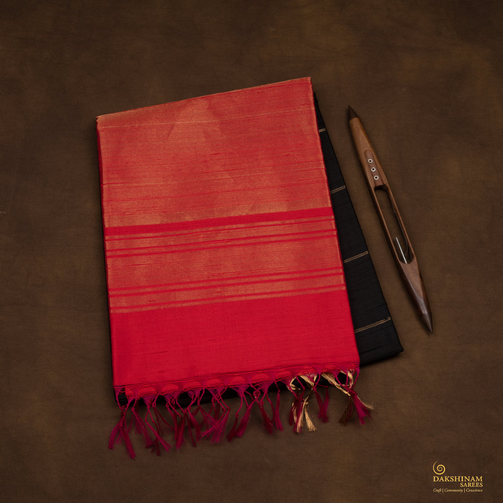 Folded  Handwoven Dupion Soft Silk Saree 