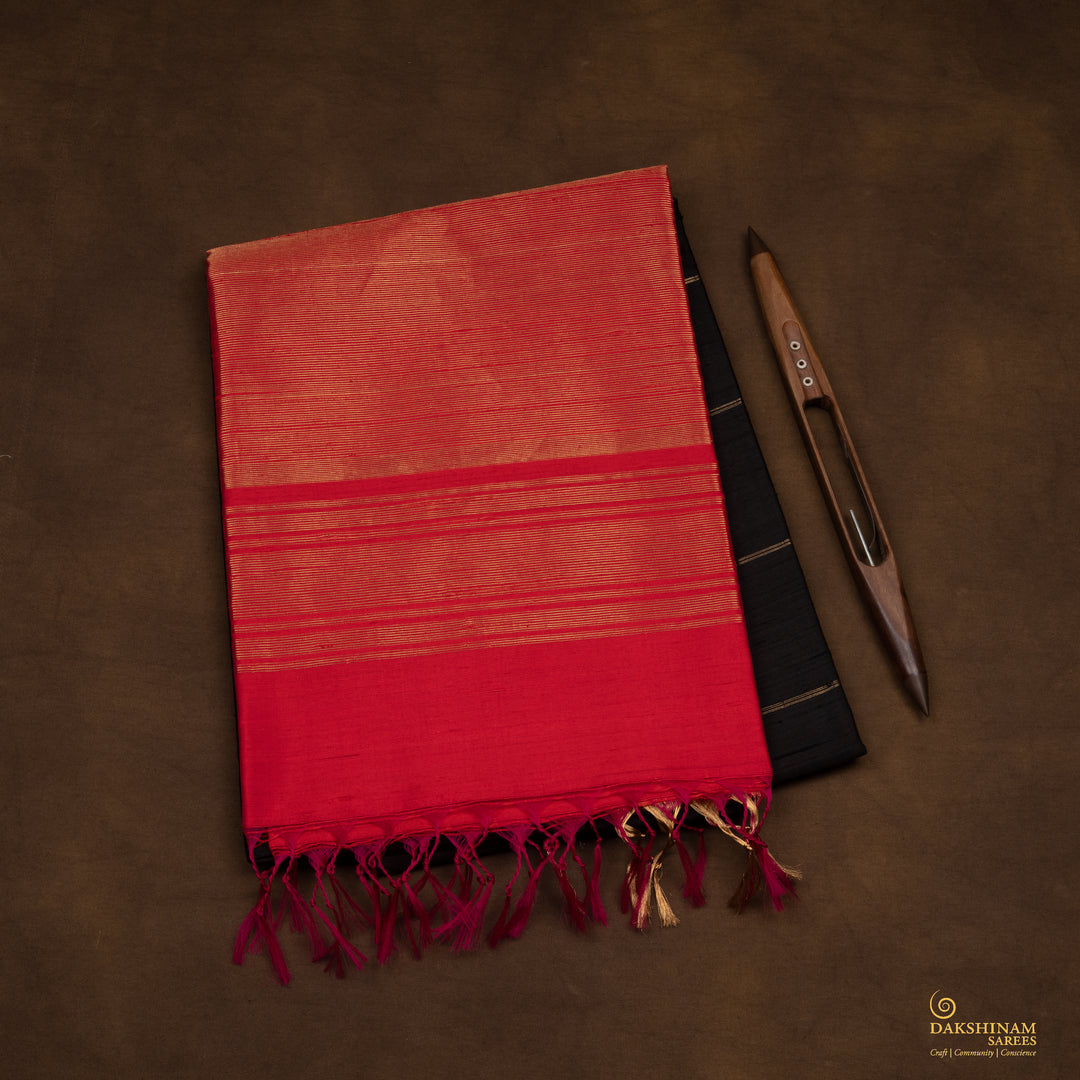 Folded  Handwoven Dupion Soft Silk Saree 