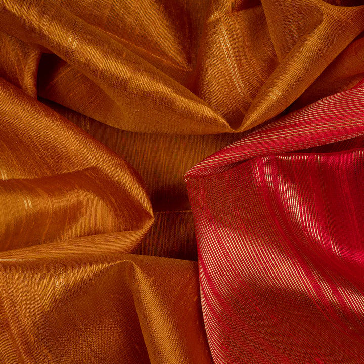 Closeup of Handwoven Dupion Soft Silk Saree