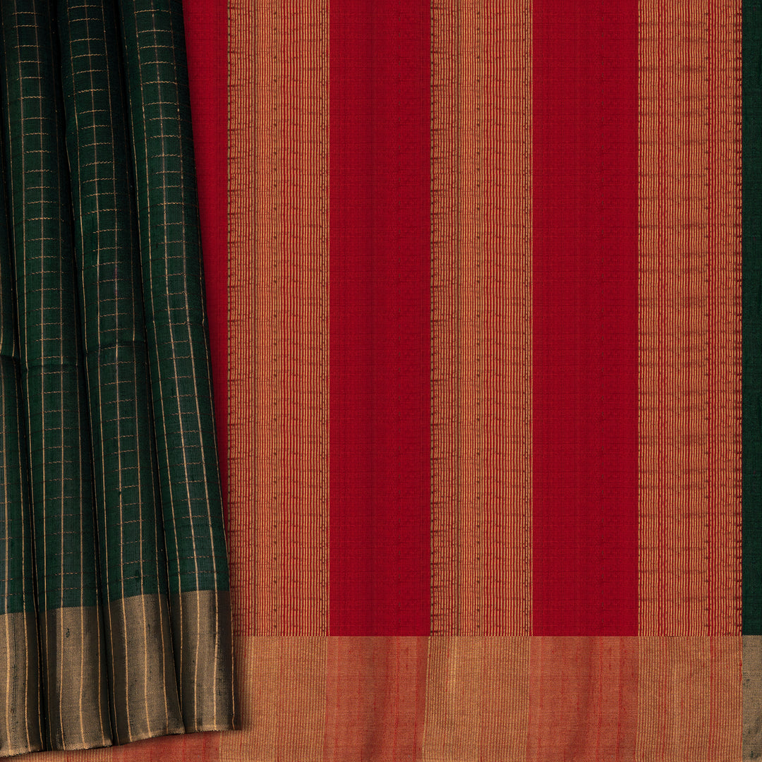 Pleats/body of Handwoven Dupion Soft Silk Saree