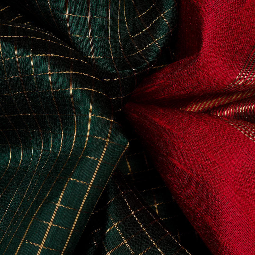 Closeup of Handwoven Dupion Soft Silk Saree