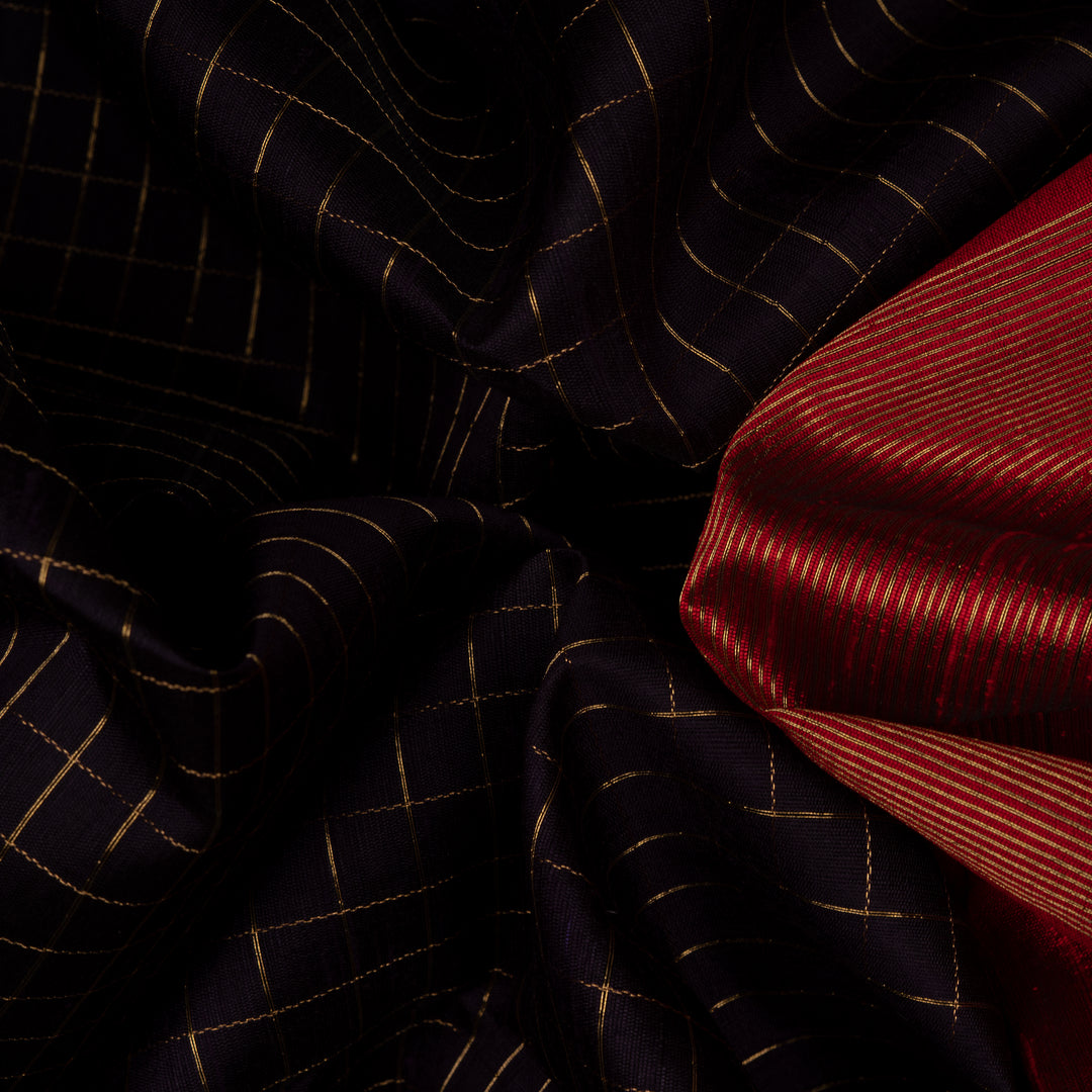 Closeup of  Handwoven Dupion Soft Silk Saree