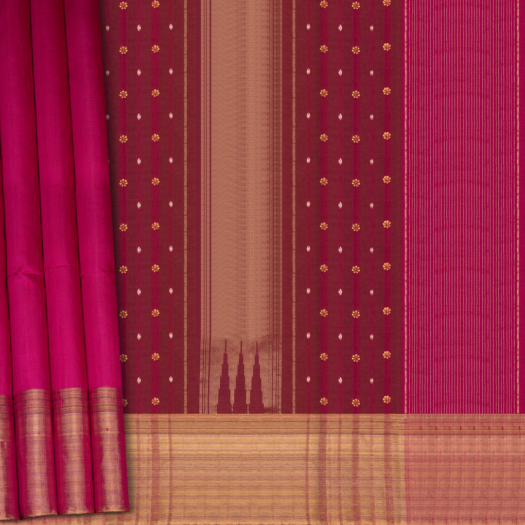 Pleats/body of  Handwoven Dupion Soft Silk Saree