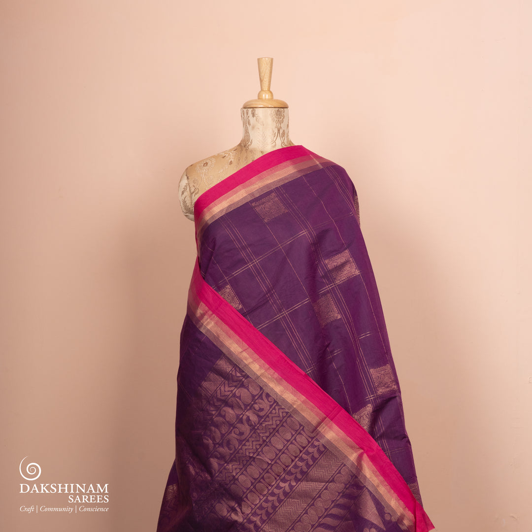 Pleats/body of Handwoven South Cotton Saree 