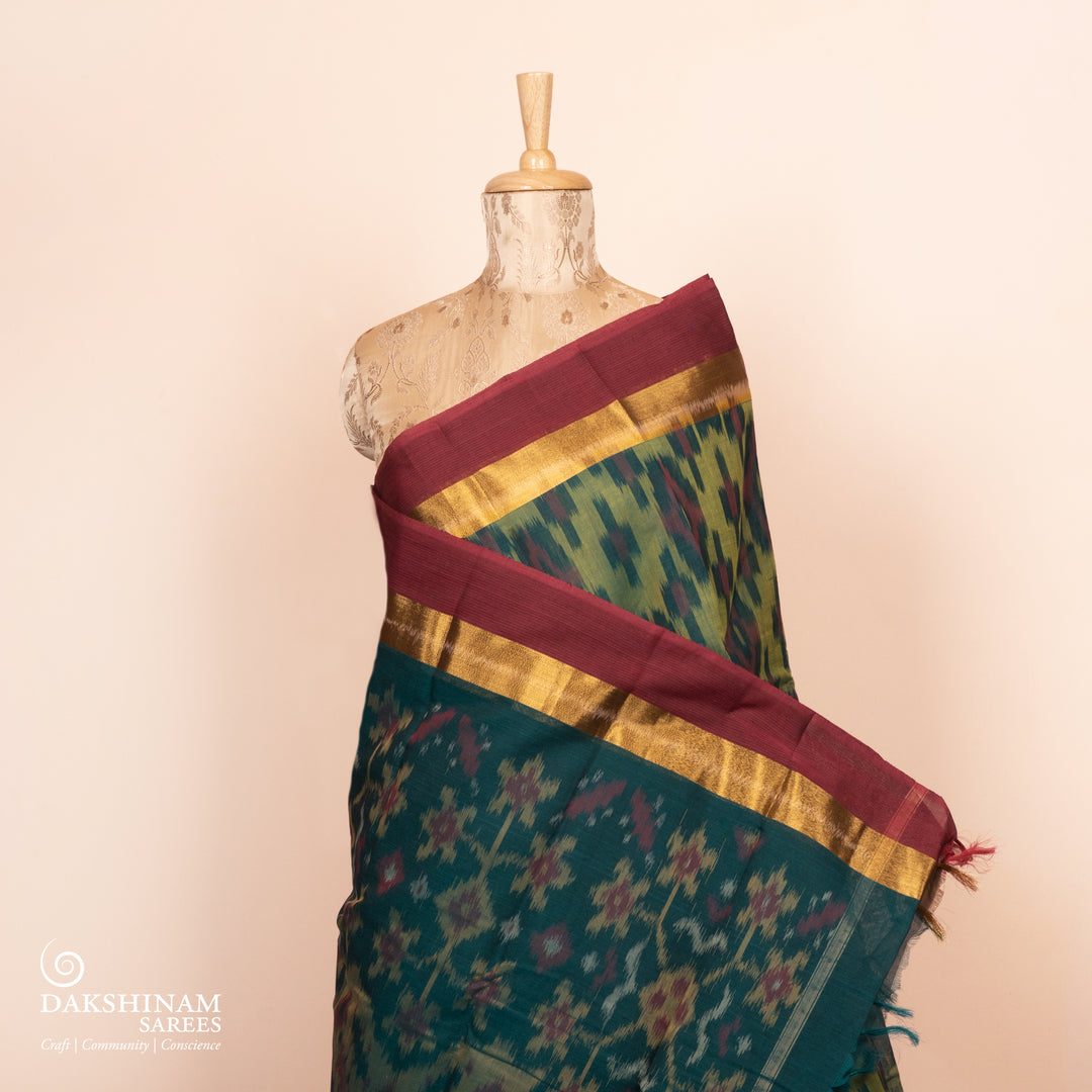 Pleats/body Handwoven  Ikat Cotton Saree