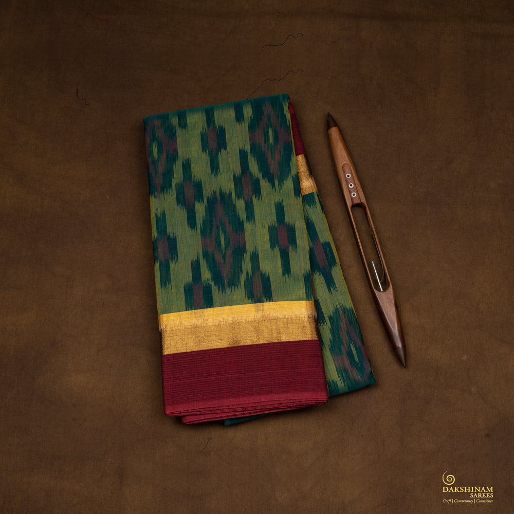 Folded  Handwoven  Ikat Cotton Saree