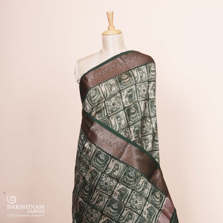 Handwoven Green Chanderi Silk Saree - 2885N037337DSC