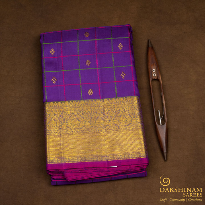 Handwoven Purple with Magenta Kanjivaram silk Saree- 3046T013341DSC