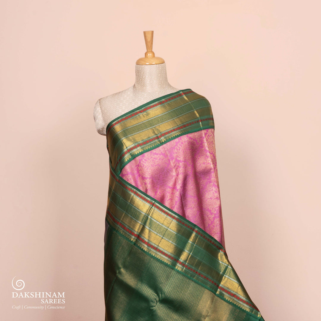 Pleats/body of  Handwoven Korvai Kanjivaram silk Saree