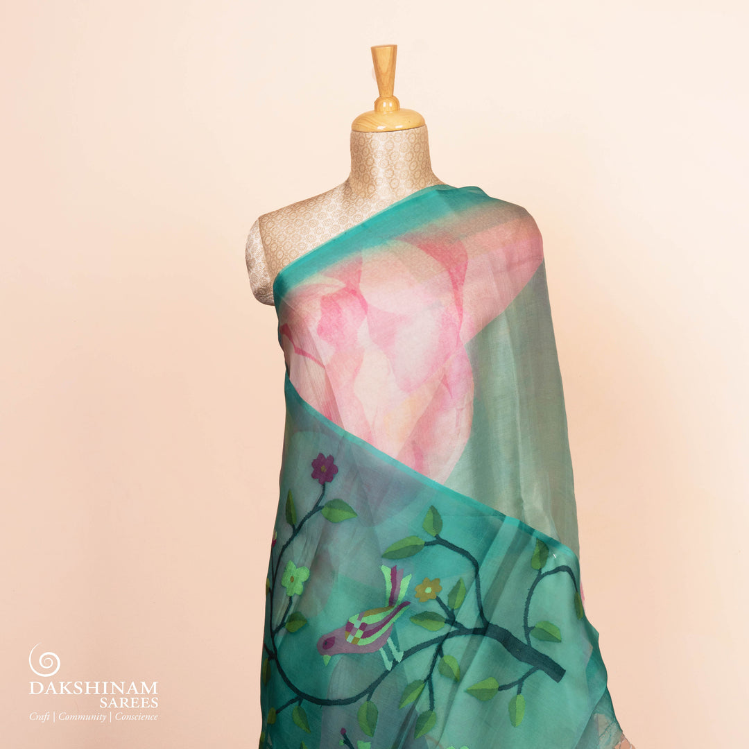 Pleats/body of Handwoven Organza Silk Saree