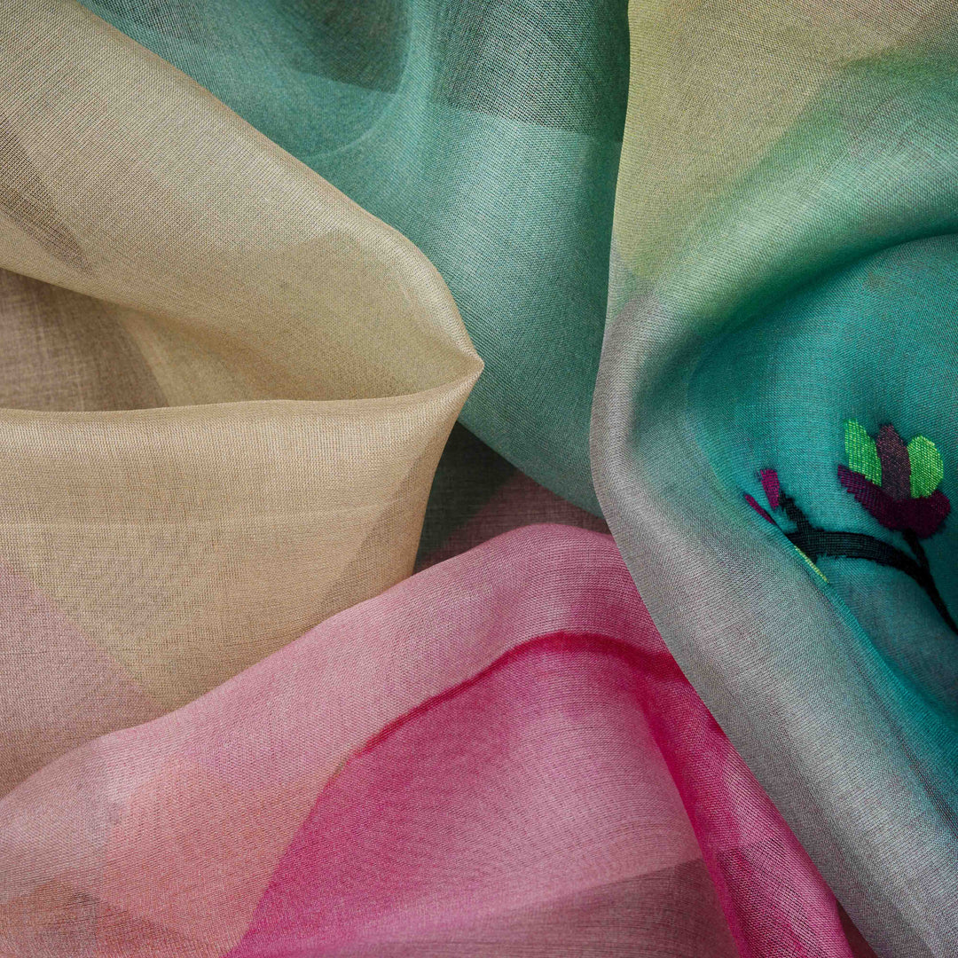 Closeup of Handwoven Organza Silk Saree