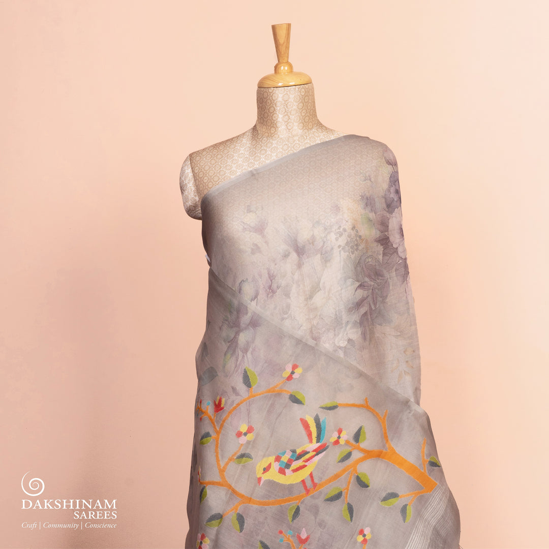 Pleats/body of Handwoven organza Silk Saree