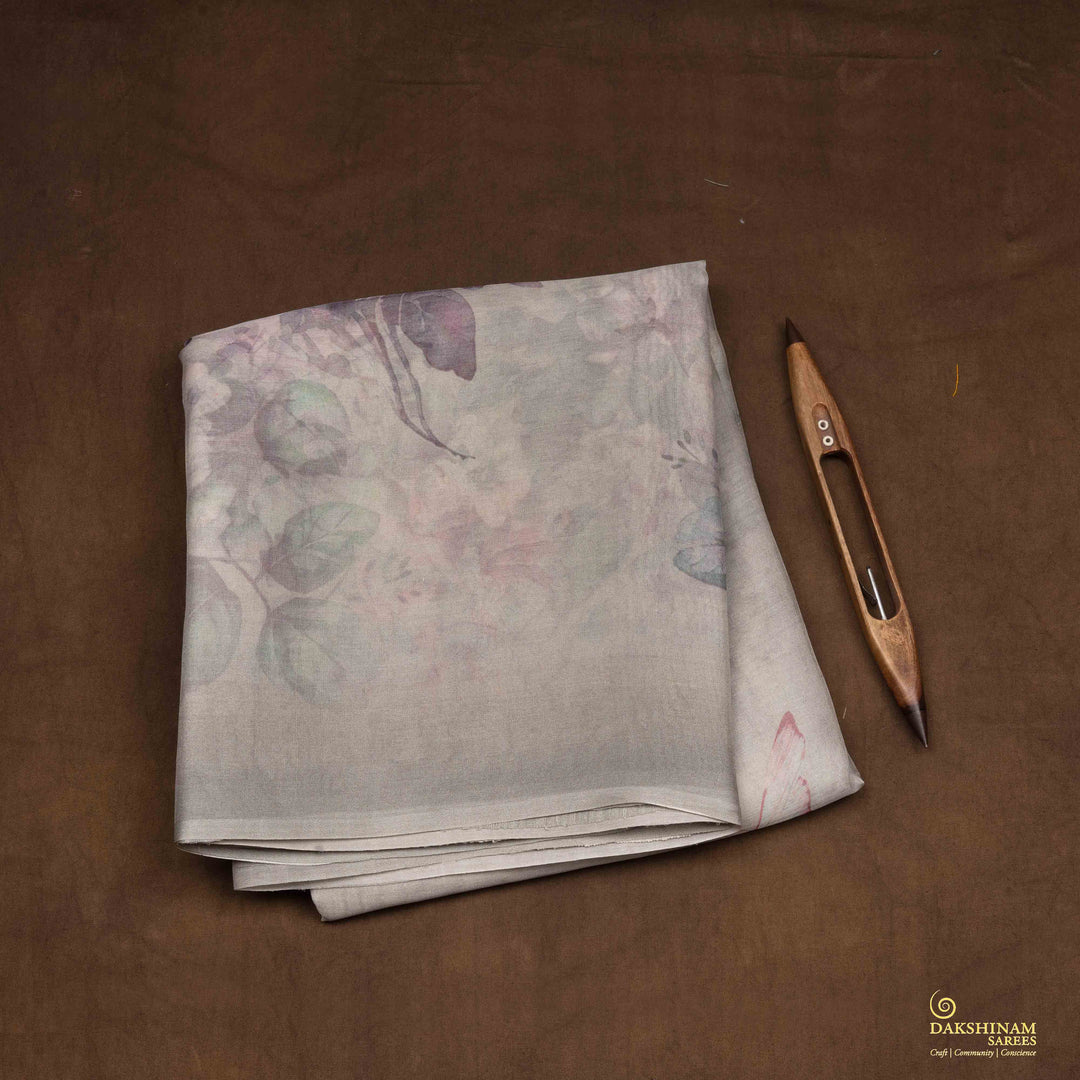 Handwoven Grey organza Silk Saree- 3023N037633DSC