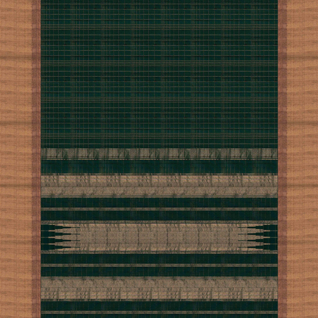 Pallu of Handwoven bottle green dupion soft silk Saree