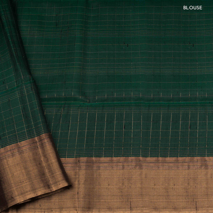 Blouse of  Handwoven bottle green dupion soft silk Saree