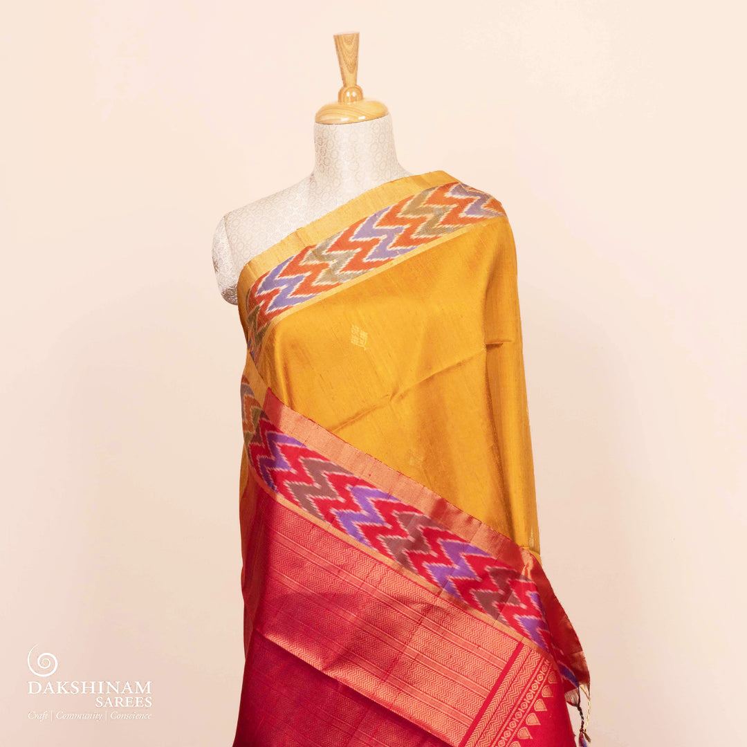 Pleats/body of  Handwoven Ikat Dupion Silk Saree