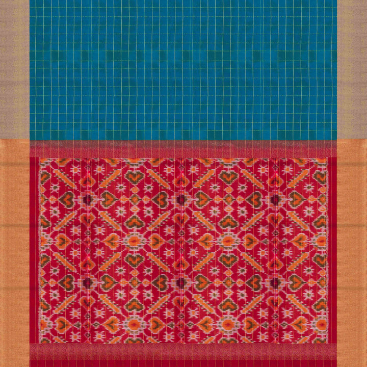 Pallu of  Handwoven Ikat Soft Silk Saree