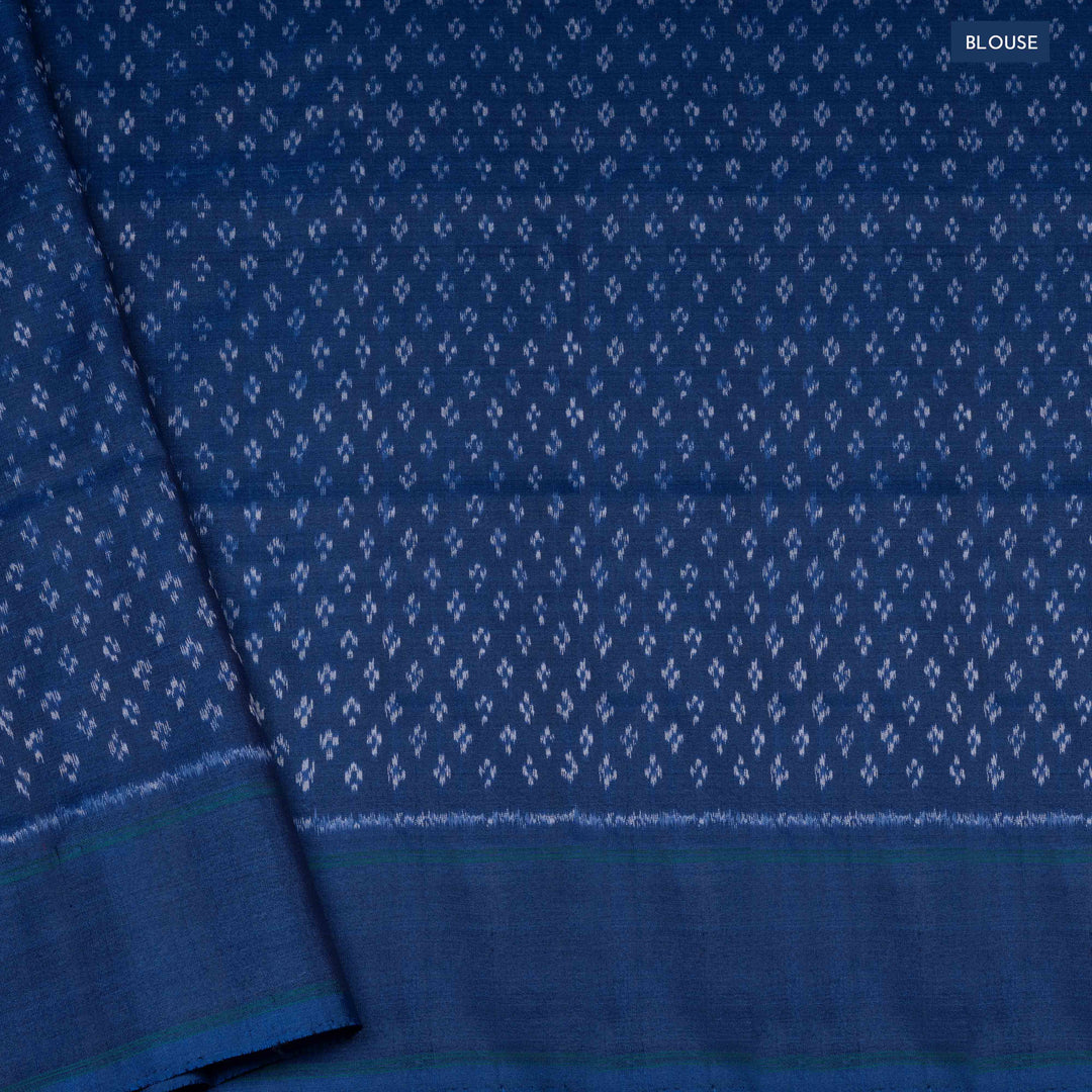 Blouse of Handwoven White with Blue Ikat silk Saree