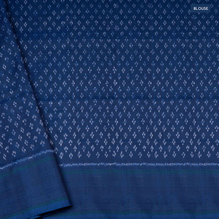 Blouse of Handwoven White with Blue Ikat silk Saree
