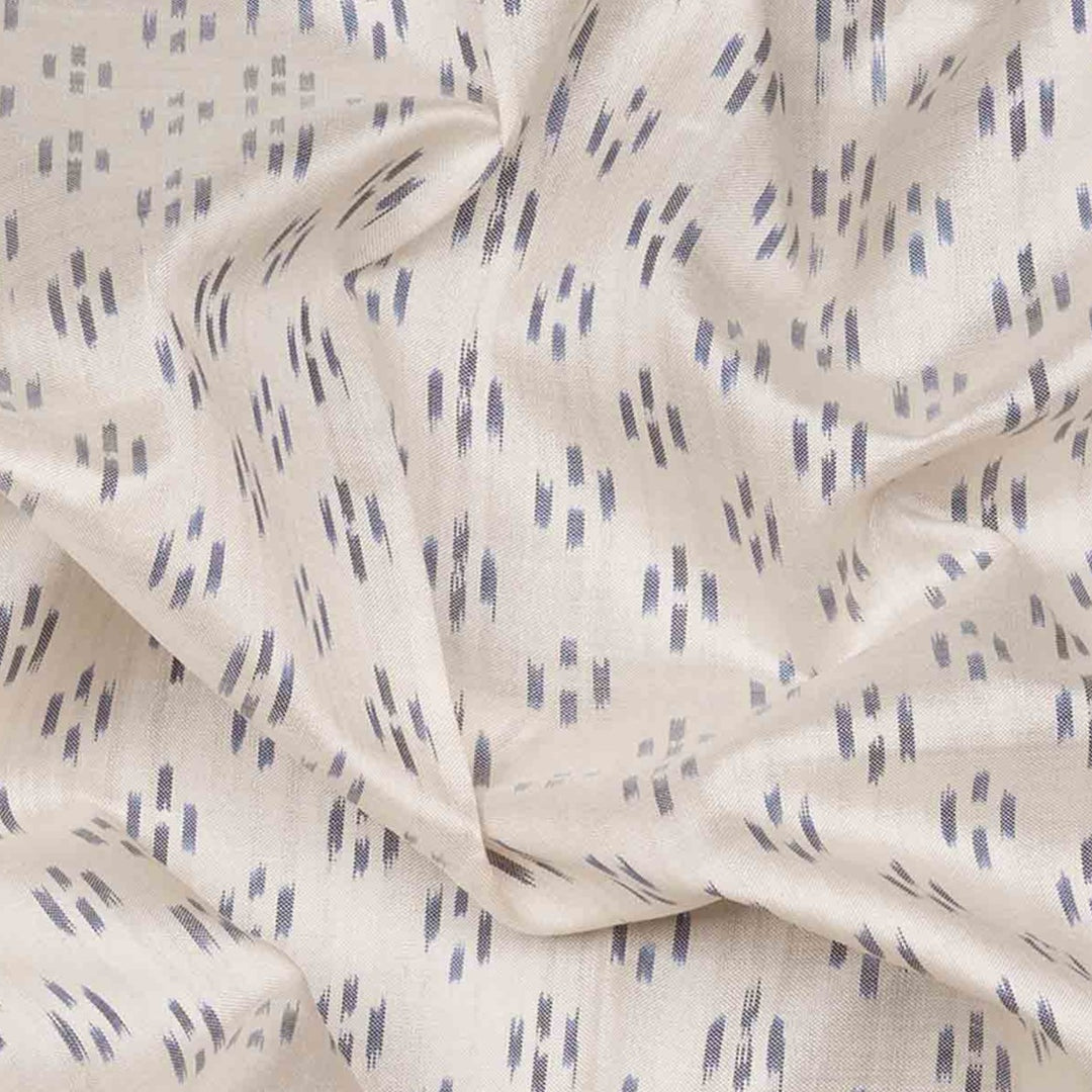 Closeup of Handwoven White with Blue Ikat silk Saree