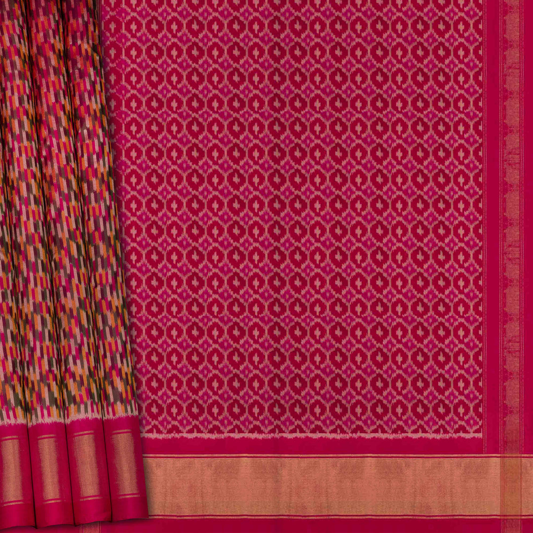 Body design of Handwoven Multicolor with Pink Ikat silk Saree