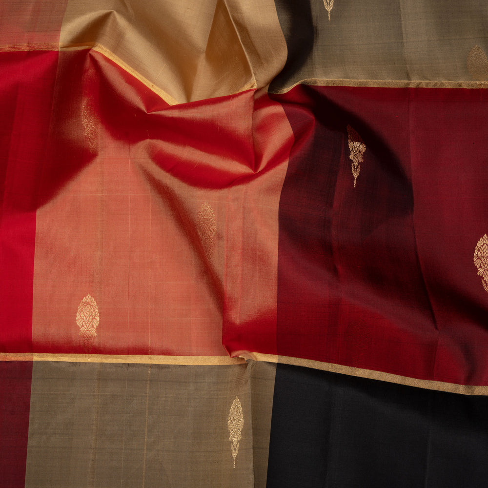 Closeup of Handwoven Multicolor with pink Soft Silk Saree