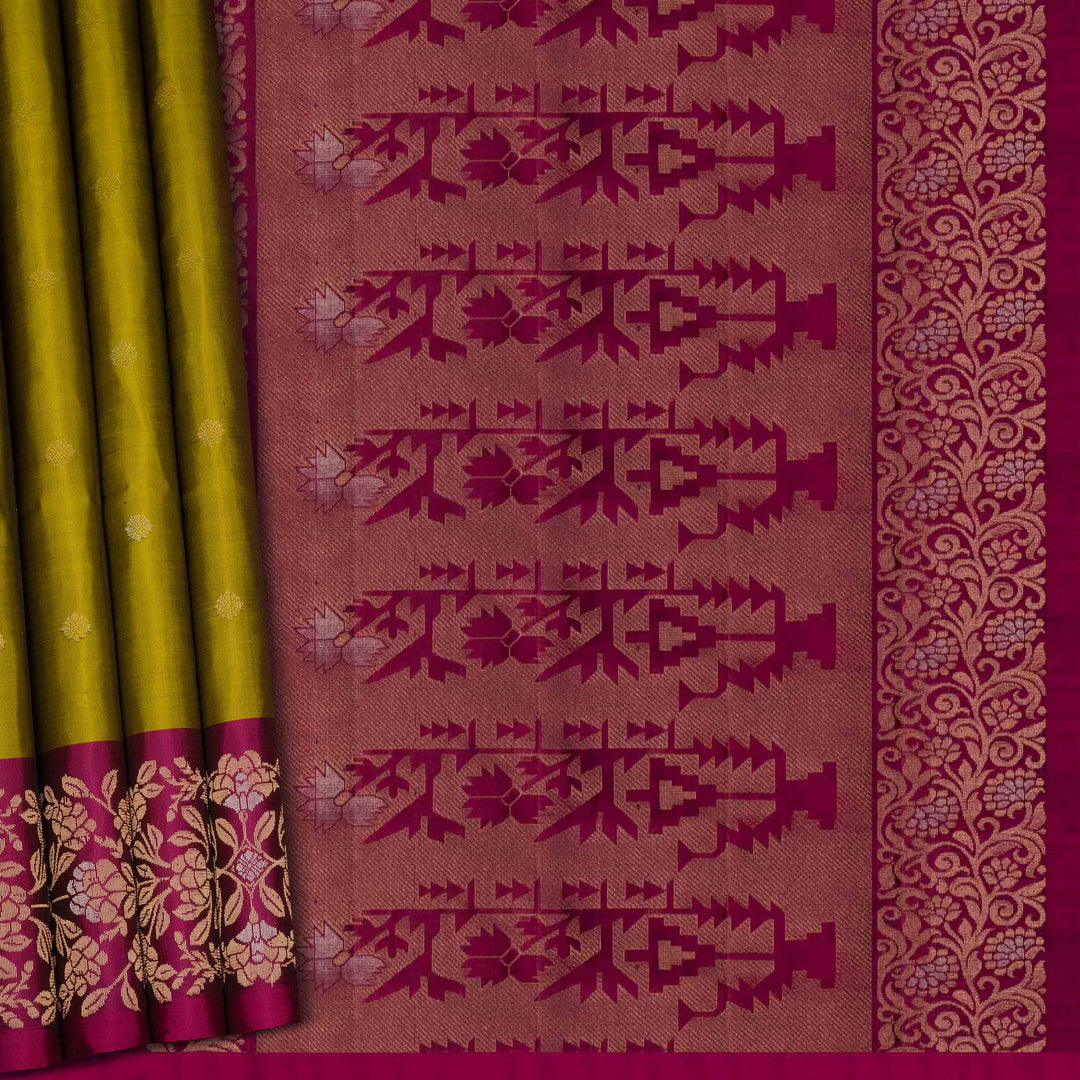Handwoven Green with Magenta soft silk Saree- 2996T013787DSC