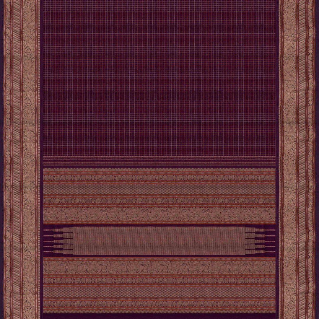 Pallu of Handwoven Purple Kanjivaram Cotton Saree