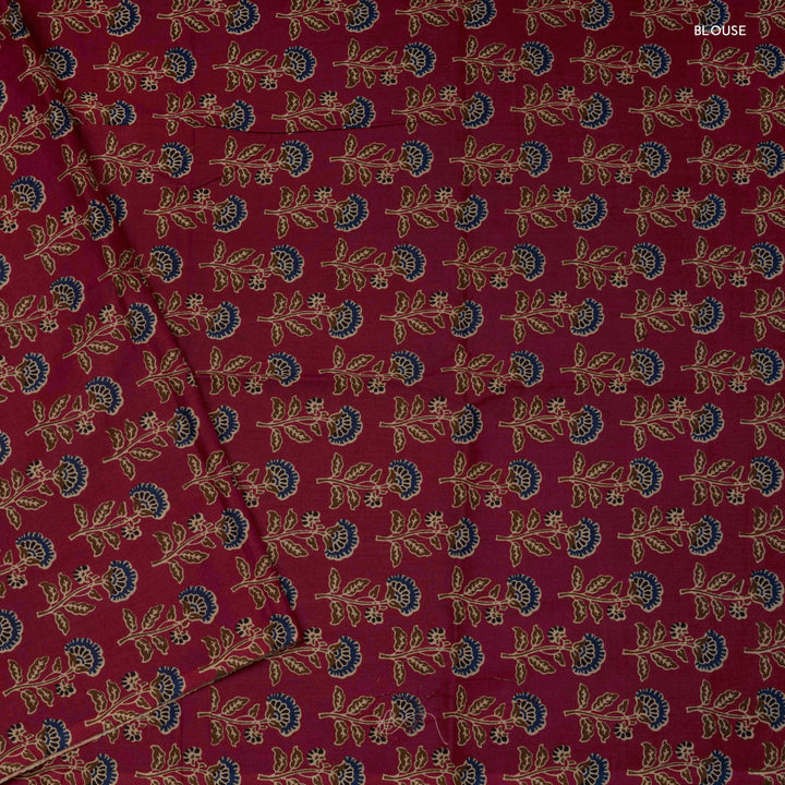 Blouse of Handwoven Grey with Orange border Chettinad Cotton Saree